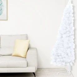 VidaLife Kunstkerstbomen^ Kunstkerstboom Met Led's En Kerstballen Half 150 Cm Wit
