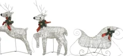 vidaXL Verlichte Kerstfiguren^ Buitenkerstversiering Rendieren En Slee 60 Led's Goudkleurig