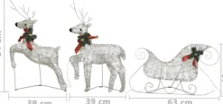 vidaXL Verlichte Kerstfiguren^ Buitenkerstversiering Rendieren En Slee 60 Led's Goudkleurig