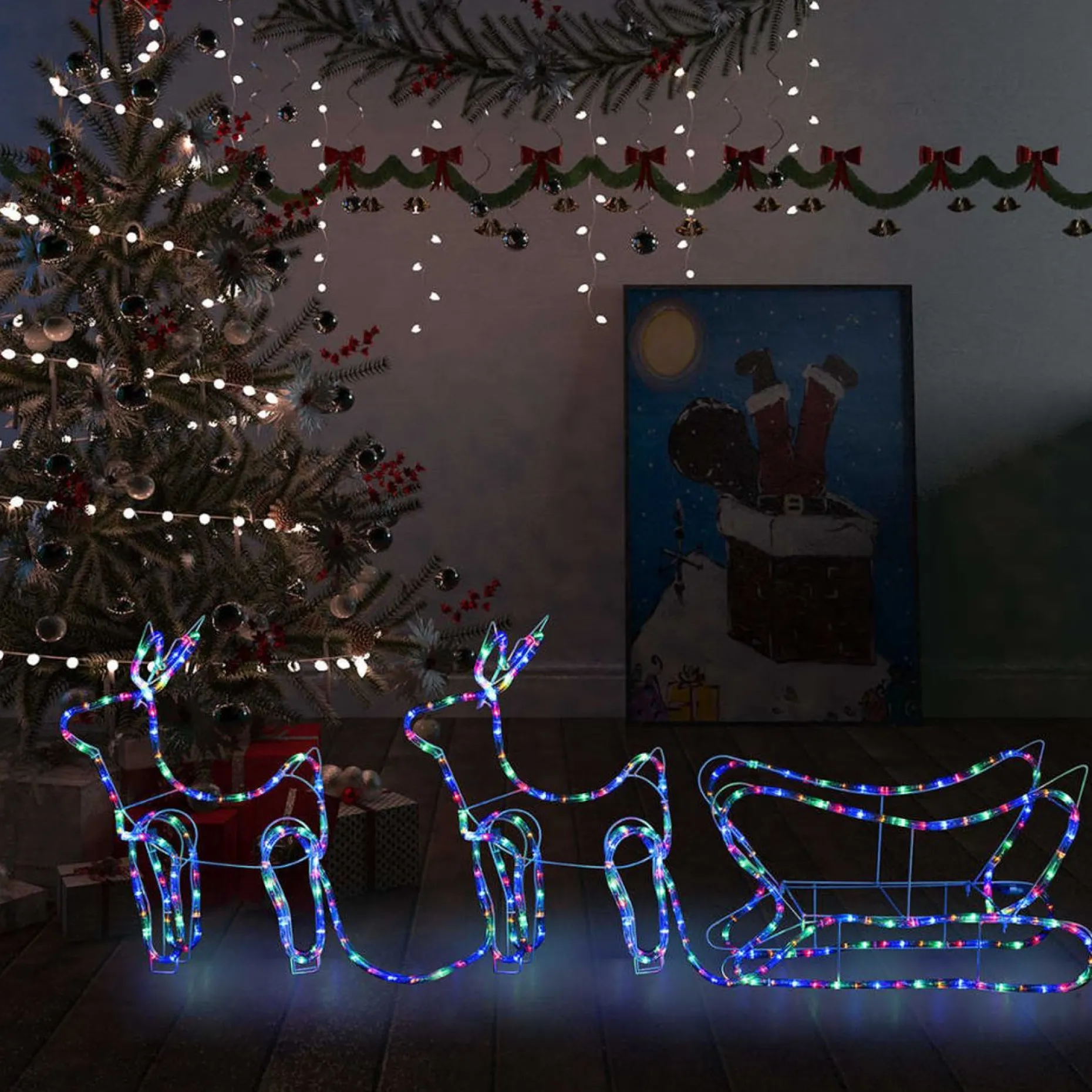 vidaXL Verlichte Kerstfiguren^ Buitenkerstversiering Rendier En Slee 576 Led's