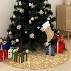 vidaXL Kerstboomstandaarden^ Kerstboomrok Luxe Met Sok 90 Cm Stof Geel