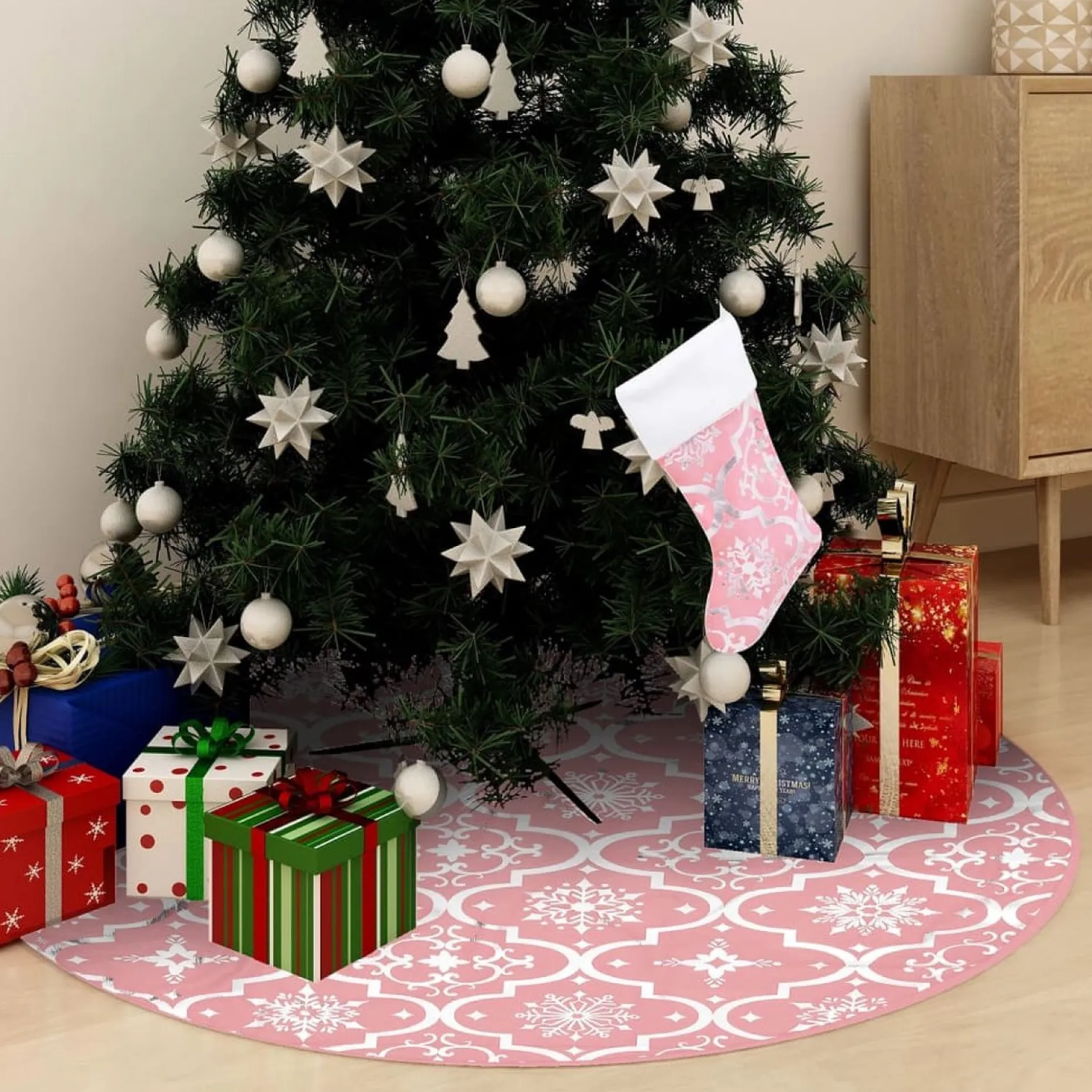 vidaXL Kerstboomstandaarden^ Kerstboomrok Luxe Met Sok 90 Cm Stof Roze