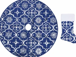 vidaXL Kerstboomstandaarden^ Kerstboomrok Luxe Met Sok 90 Cm Stof Blauw