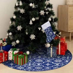 vidaXL Kerstboomstandaarden^ Kerstboomrok Luxe Met Sok 90 Cm Stof Blauw