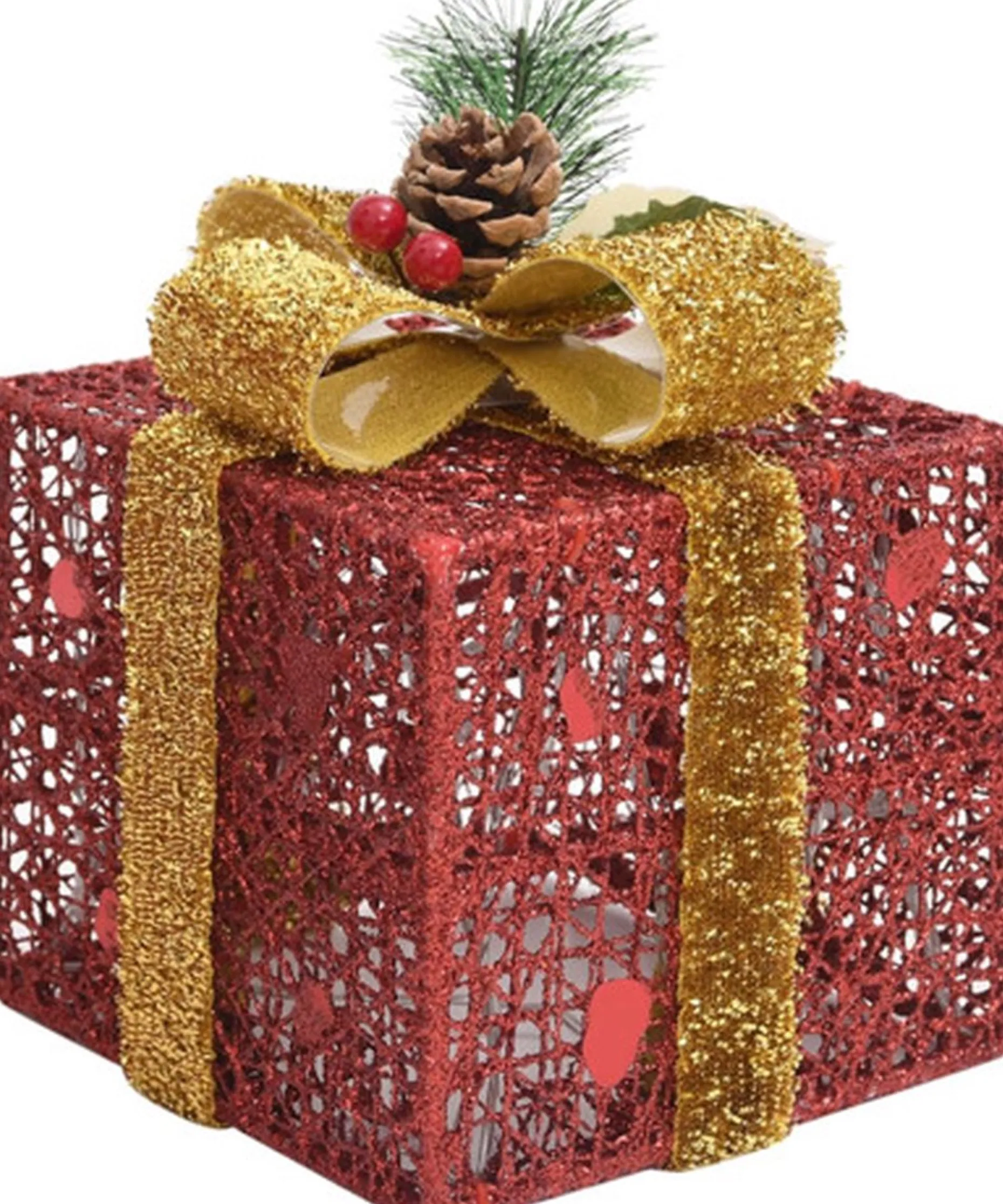 vidaXL Verlichte Kerstfiguren^ Kerstdecoratie Geschenkdozen 3 St Binnen/Buiten Rood