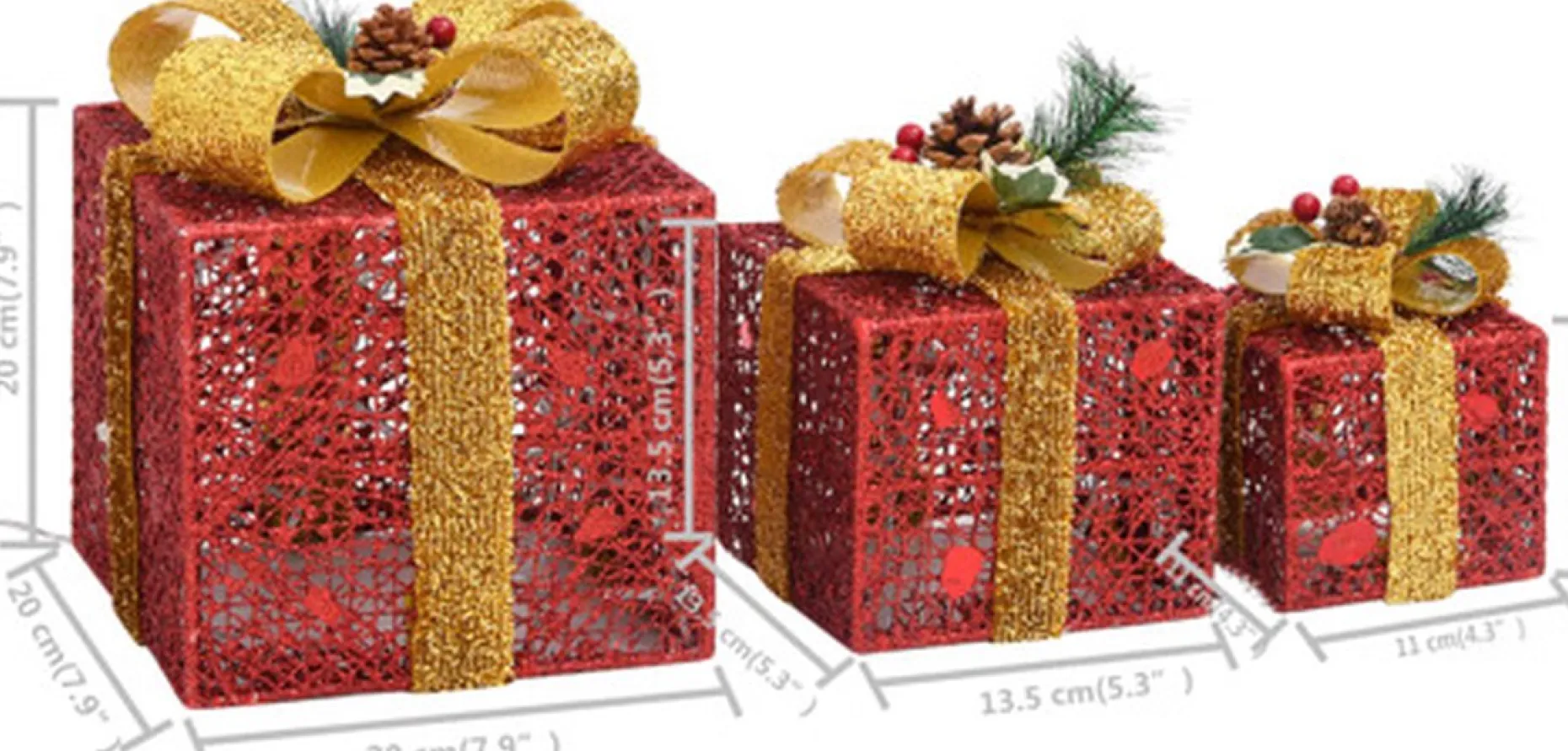 vidaXL Verlichte Kerstfiguren^ Kerstdecoratie Geschenkdozen 3 St Binnen/Buiten Rood