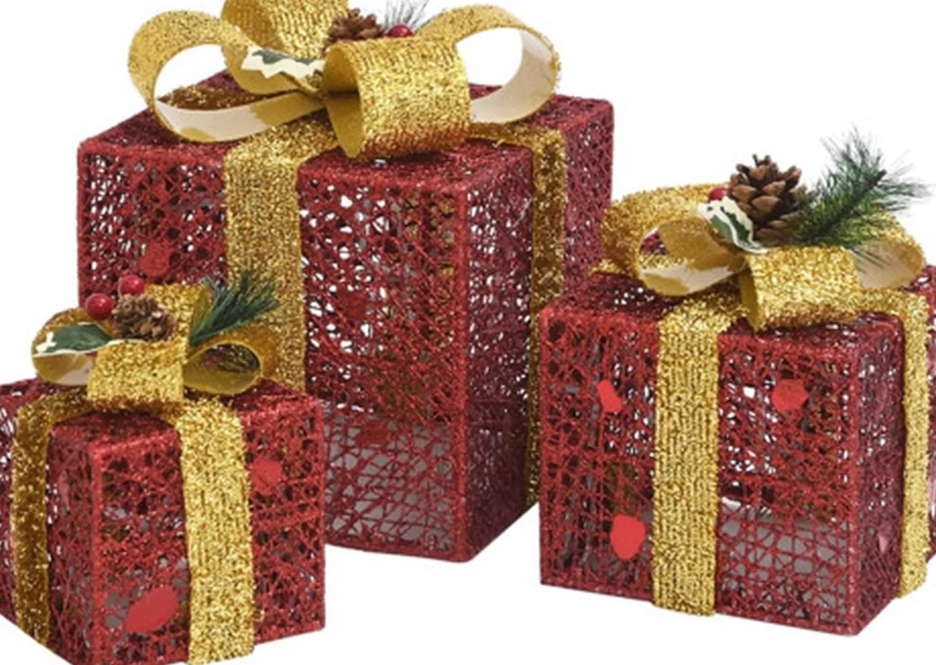 vidaXL Verlichte Kerstfiguren^ Kerstdecoratie Geschenkdozen 3 St Binnen/Buiten Rood