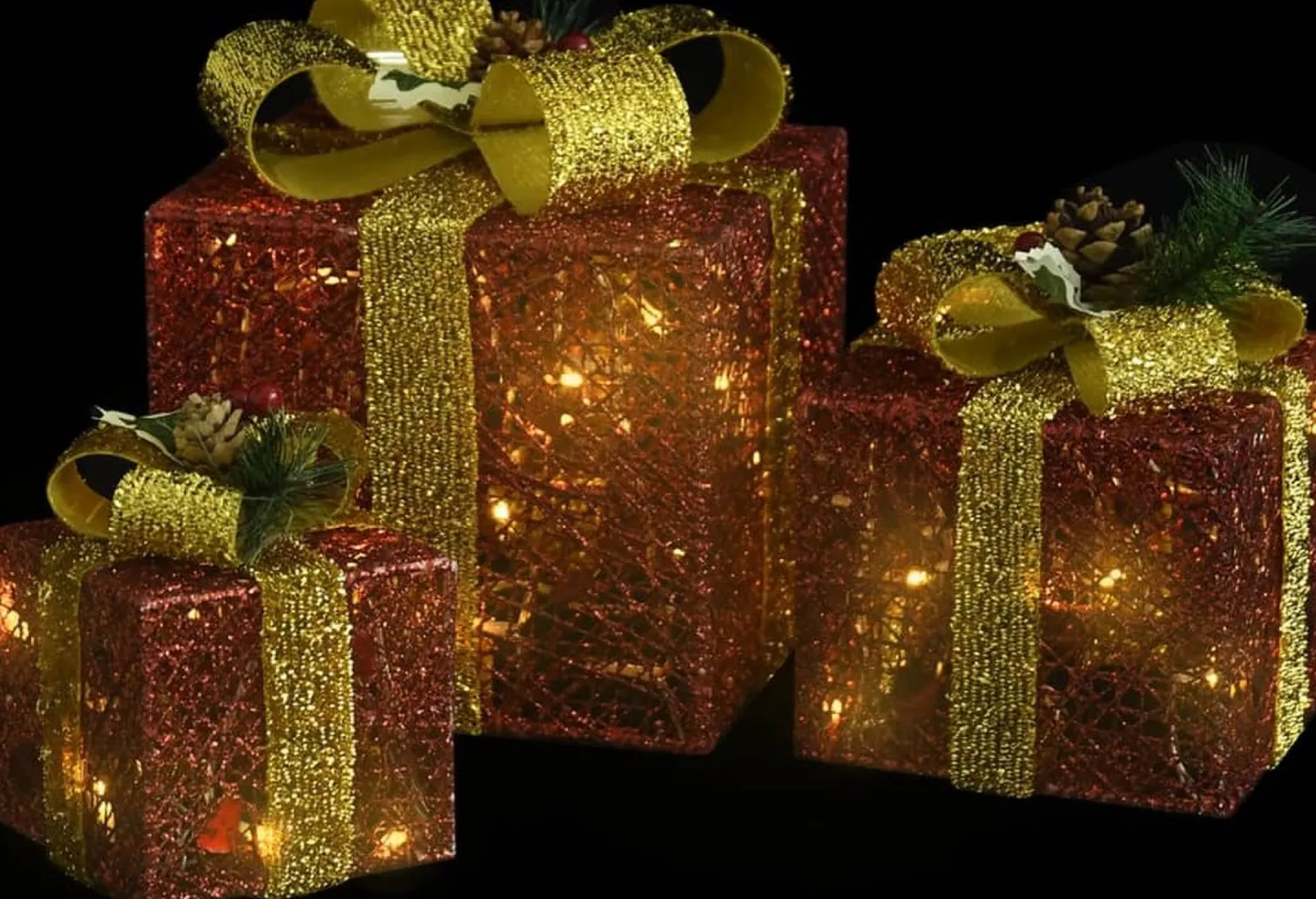 vidaXL Verlichte Kerstfiguren^ Kerstdecoratie Geschenkdozen 3 St Binnen/Buiten Rood