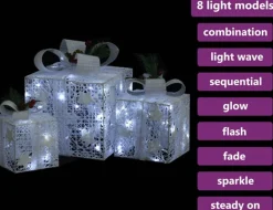 vidaXL Verlichte Kerstfiguren^ Kerstdecoratie Geschenkdozen 3 St Binnen/Buiten Wit