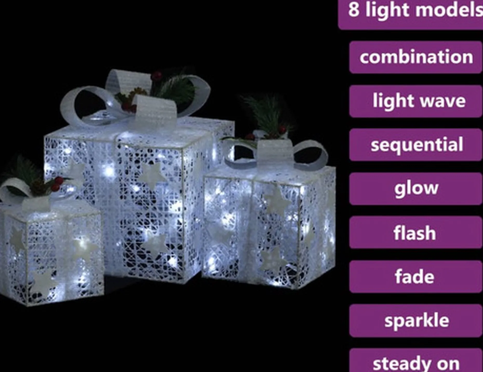 vidaXL Verlichte Kerstfiguren^ Kerstdecoratie Geschenkdozen 3 St Binnen/Buiten Wit