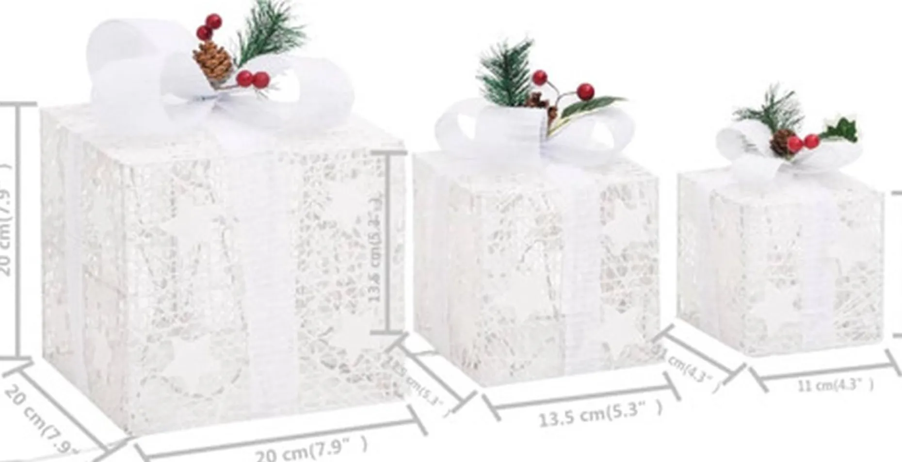 vidaXL Verlichte Kerstfiguren^ Kerstdecoratie Geschenkdozen 3 St Binnen/Buiten Wit