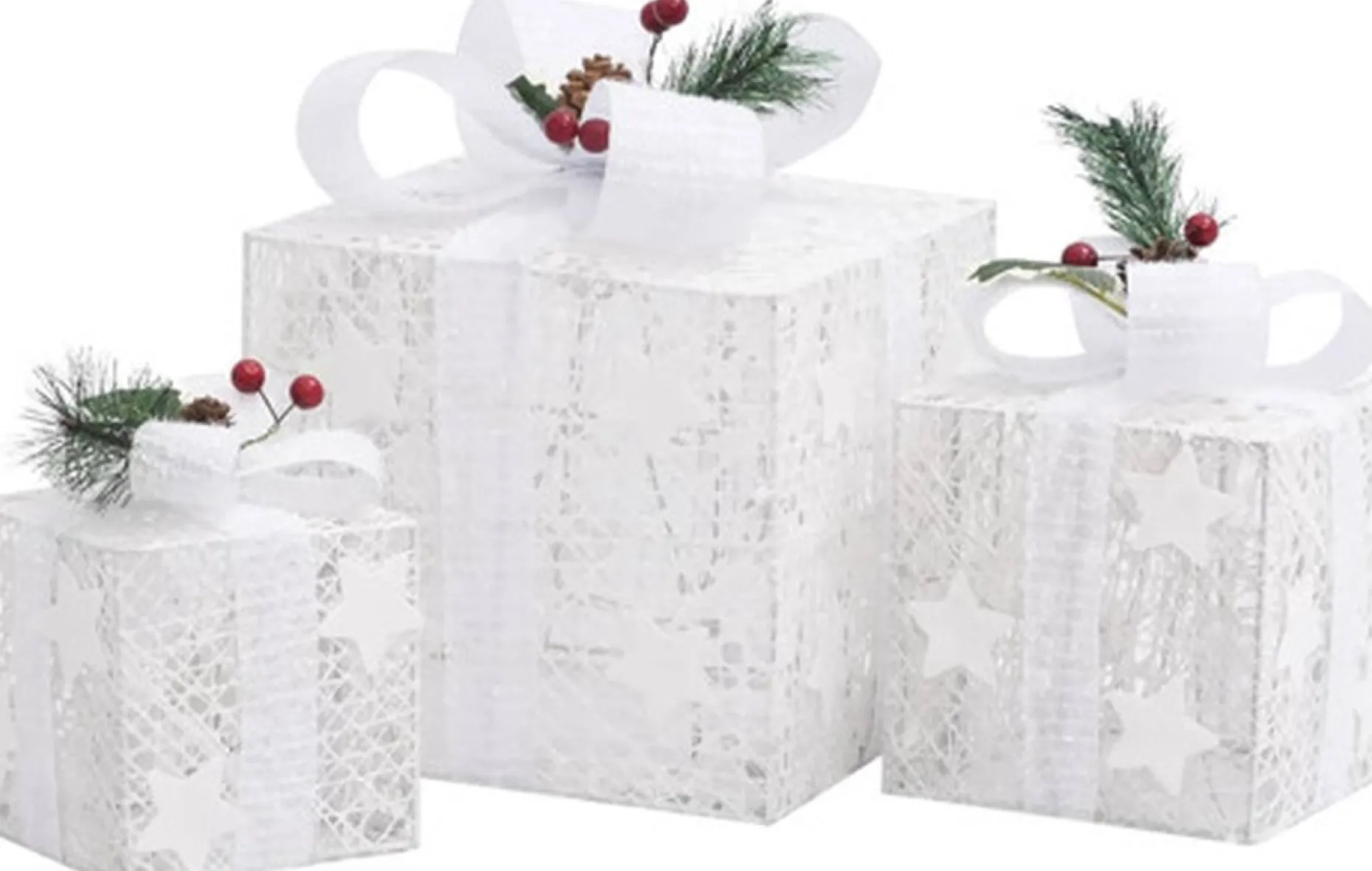 vidaXL Verlichte Kerstfiguren^ Kerstdecoratie Geschenkdozen 3 St Binnen/Buiten Wit