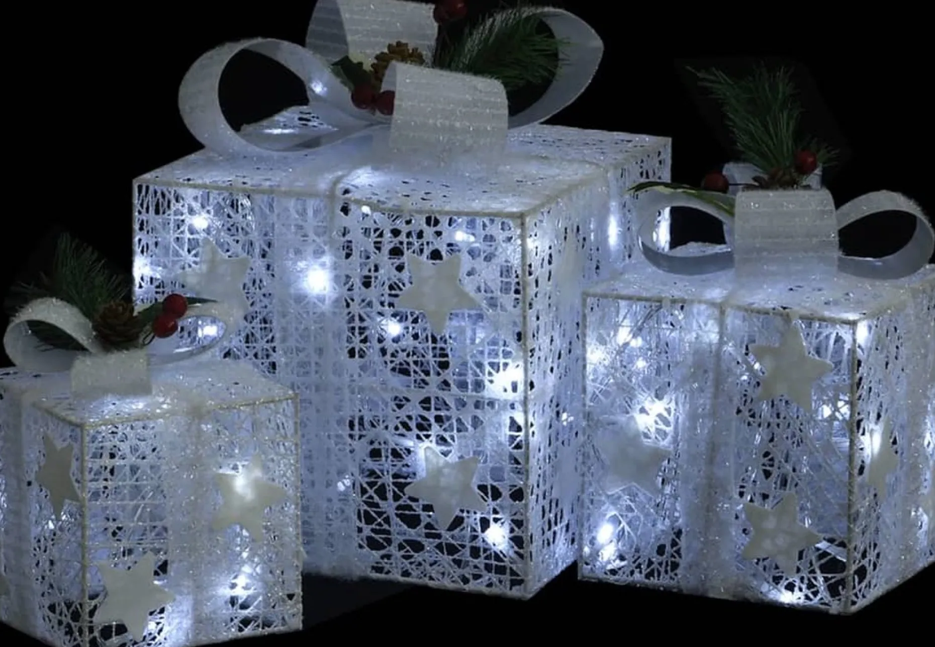 vidaXL Verlichte Kerstfiguren^ Kerstdecoratie Geschenkdozen 3 St Binnen/Buiten Wit