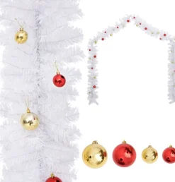 vidaXL Kerstslinger Versierd Met Kerstballen 5 M Wit Store