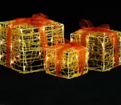 vidaXL Verlichte Kerstfiguren^ Kerstverlichting Geschenkdozen 3 St Decoratief Acryl Warmwit
