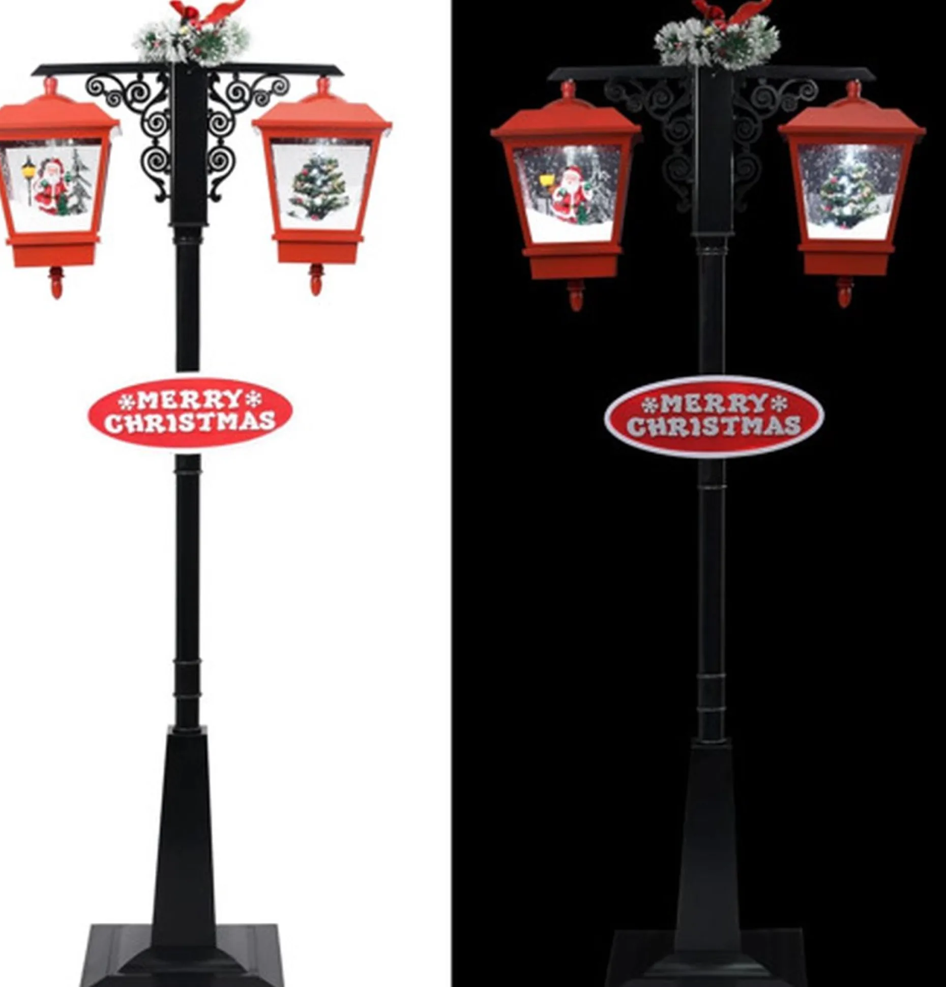 vidaXL Verlichte Kerstfiguren^ Straatlantaarn Met Kerstman 81X40X188 Cm Pvc Zwart En Rood