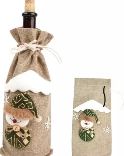 Merkloos Kerst Cadeauverpakkingen En -Versiering^Wijnfles- Verpakking- Kerst- Kado - Beige