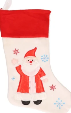 Merkloos Witte Kerstsokken Met Kerstmannen Print 48 Cm - Kerstversiering/Kerstdecoratie Cheap