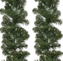 Merkloos 2X Groene Kunst Kerstguirlande Imperial Met Lampjes 270 Cm - Dennenslingers Met Kerstverlichting Hot