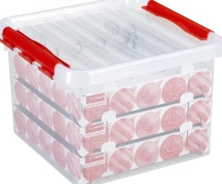 Bellatio Decorations Kerstspullen Opbergers^3X Kerstballen Opruimen Opbergboxen 26 Liter - Voor In Totaal 225 Kerstballen - Kerstversiering/Kerstdecoratie Opruimen/Opbergen