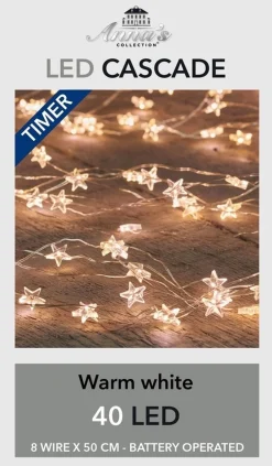 Anna's Collection Kerstlichtsnoeren^2X Kerstverlichting Cascadelichtjes Met Timer 40 Lampjes Sterretjes Warm Wit - Voor Binnen Gebruik