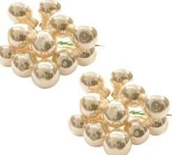 Decoris 20X Mini Glazen Kerstballen Kerststekers/Instekertjes Parel 2 Cm - Parel Kerststukjes Kerstversieringen Glas Outlet
