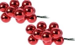 Decoris 20X Mini Glazen Kerstballen Kerststekers/Instekertjes Rood 2 Cm - Rode Kerststukjes Kerstversieringen Glas Store