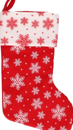 Merkloos 2X Rood/Witte Kerstsokken Met Sneeuwvlokken Print 40 Cm - Kerstversiering/Kerstdecoratie Sokken Outlet