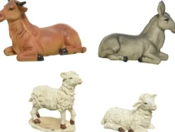 Merkloos 2X Sets Van 4 Stuks Polystone Dierenbeeldjes Os, Ezel En Schapen 12 Cm - Polystone Dieren / Kerststal Dierenbeeldjes Store