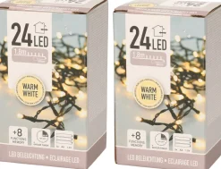 Anna's Collection Kerstlichtsnoeren^2X Stuks Kerstverlichting Met Timer 20 Warm Witte Lampjes Op Batterijen - Lichtsnoer Transparant Met 20 Leds