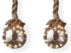Lumineo Verlichte Kerstfiguren^1X Stuks Verlichte Glazen Kerstballen Aan Touw Met 30 Lampjes Zilver/Warm Wit 15 Cm - Decoratie Kerstballen Met Licht