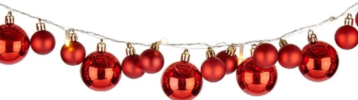 Arte r 2X Stuks Verlichte Kerst Guirlandes/Slingers Met 93 Led Kerstballen Rood - Kerstslingers/Kerst Guirlandes Outlet