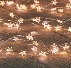 Anna's Collection Kerstlichtsnoeren^Zilveren Kerst Verlichting Sterren Met Timer Warm Wit 1 Meter - Sfeerverlichting - Kerstversiering Voor Binnen Gebruik