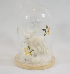 ZoeZo Design - Glazen Stolp Met Witte Hertjes - Rendieren - Sneeuw En Kerstballen - O 13 Cm - Hoogte 20 Cm Shop