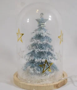 ZoeZo Design - Glazen Stolp Met Blauwe Kerstboom - Met Verlichting - Op Batterijen - Mini Kerstboom - Sneeuw En Glitter - O 13 Cm - Hoogte 20 Cm Sale