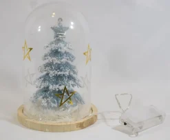 ZoeZo Design - Glazen Stolp Met Blauwe Kerstboom - Met Verlichting - Op Batterijen - Mini Kerstboom - Sneeuw En Glitter - O 13 Cm - Hoogte 20 Cm Sale