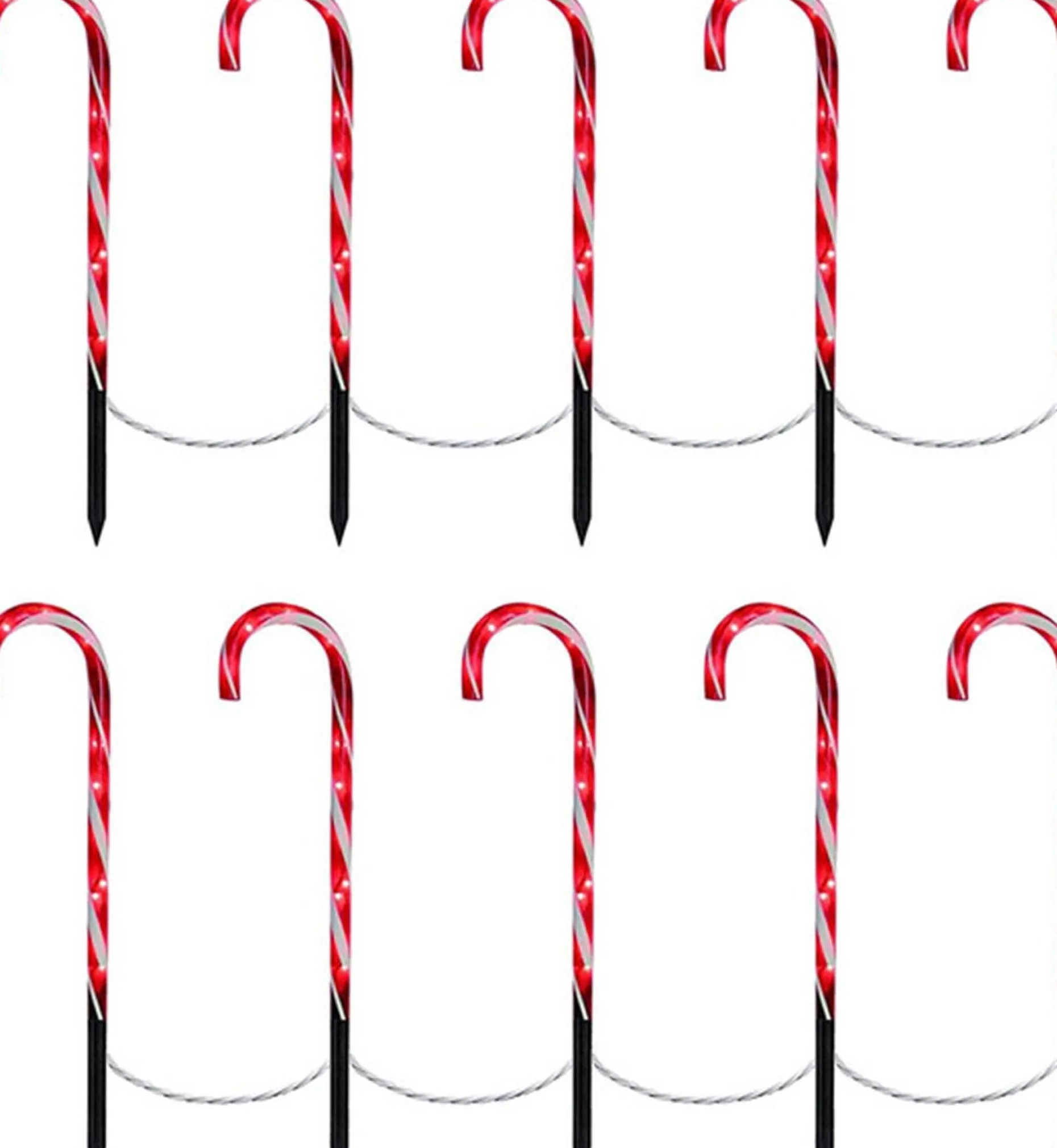 WT trading Verlichte Kerstfiguren^Zuurstok Kerstverlichting – 10 Zuurstokken – Inclusief Grondpennen
