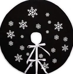 Selwo Kerstboomstandaarden^Zwarte Kerstboom Rok Witte Sneeuwvlok Bedrukt Jute Kerstboomtapijt Ornamenten Decoratie Voor Kerstmis (91 Cm)